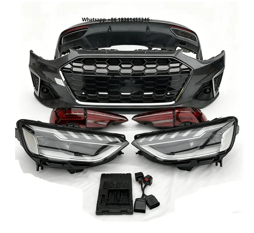 

For A4 S4 B9 2017-20192023 RS4 B9.5 Style Full Body Kit: Front Rear Bumpers, Headlights