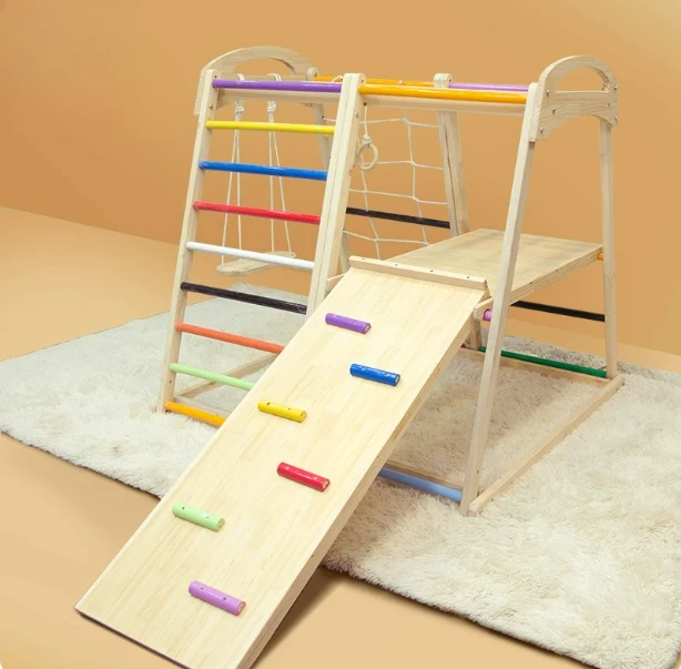 Solid Wood Climbing Frame Indoor Slide Swing Ring Combination