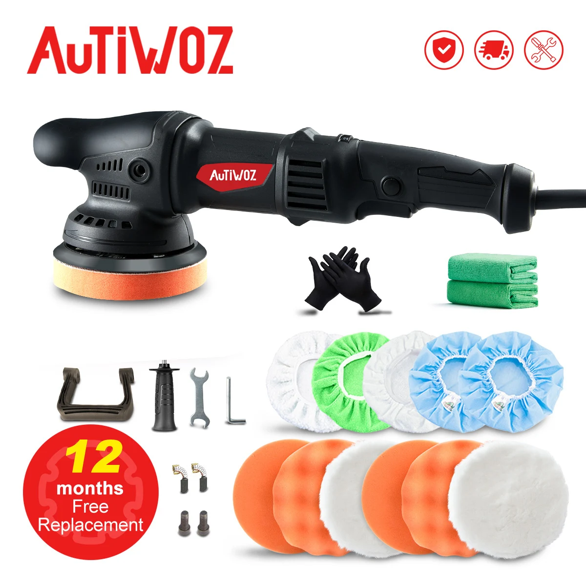 AUTIWOZ Car Polishing Machine Dual Action Car Polisher DA 920W High Power Random 9mm Random Orbital Machine Auto Waxing Tool