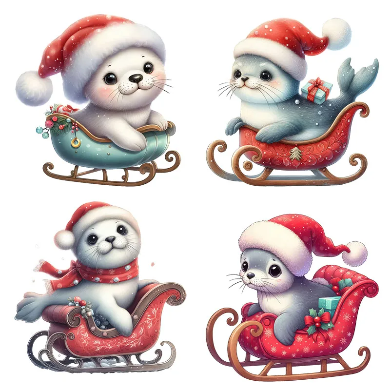 Three Ratels Q1 Cute Seal Baby Christmas Sled Happy Holiday Decoration Decal Children's Bedroom Wall Decal