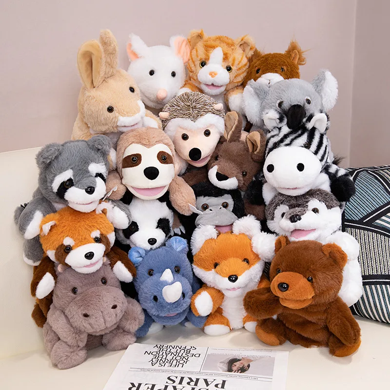 25 cm Tier Handpuppe Spiel Puppe Plüsch Husky Fuchs Bär Hund Schwein Tiger Löwe Beschwichtigen Spielzeug Geburtstag Geschenke