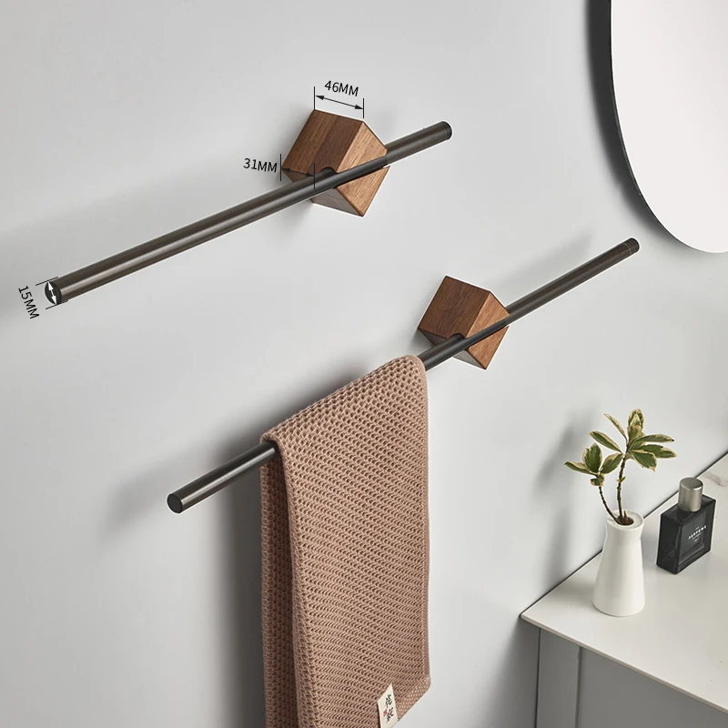 40/50cm Bathroom Towel Bar Towel Rack 304 Stainless Steel/Acrylic Walnut Single Towel Holder Towel Hanger Wall Mounted Shelf