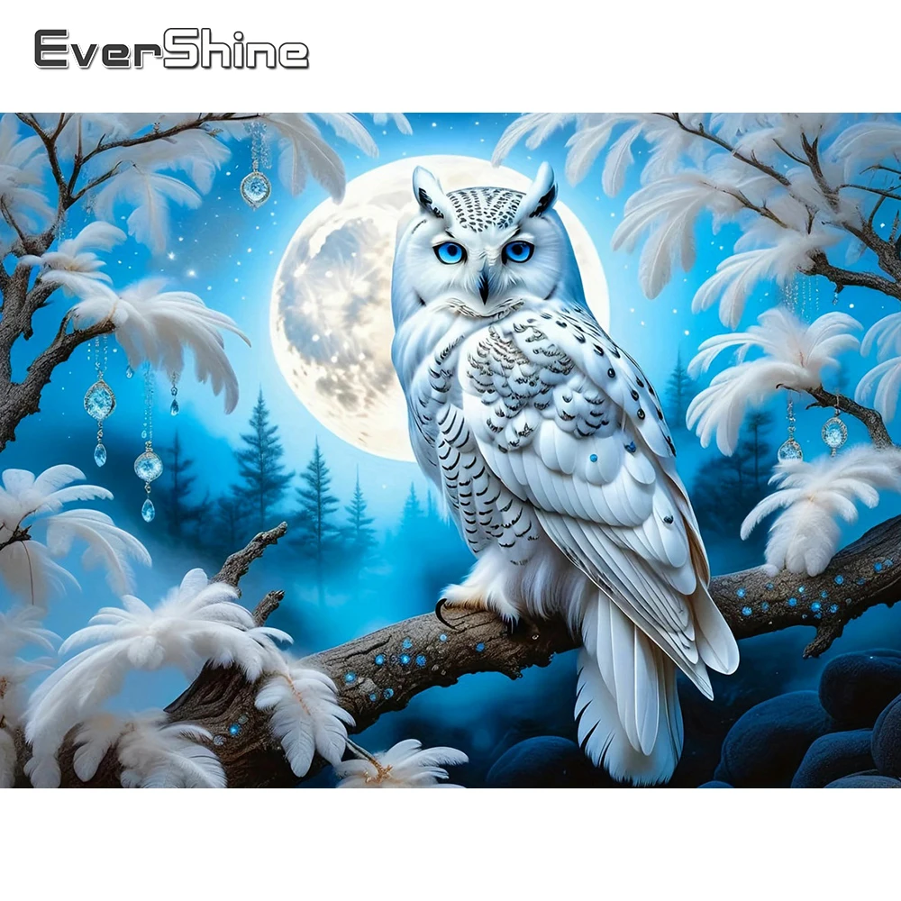 EverShine 5D-Diamantgemälde, Eulenbild aus Strass, Mosaik, Tierstickerei, Mond, voller quadratischer Steine, Kunst, Heimdekoration