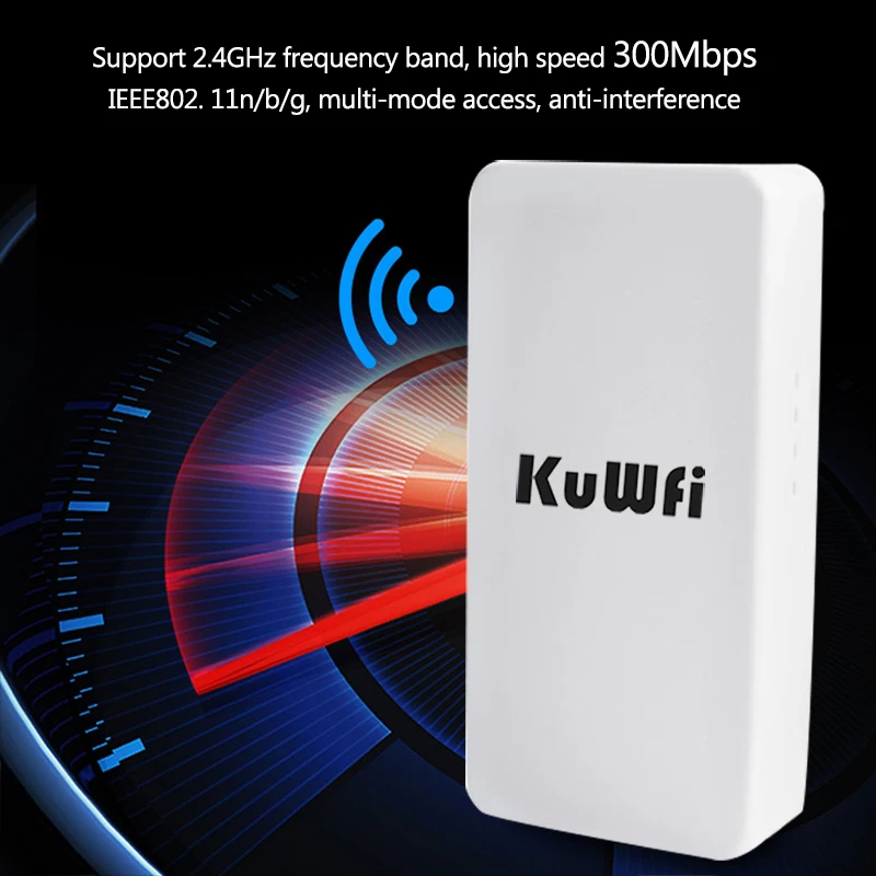 KuWFi-Roteador WiFi ao ar livre, poderoso repetidor sem fio, extensor de longo alcance, ponte, 1km, ponto a ponto, 2.4Ghz, 300Mbps