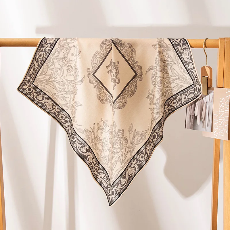 

Большой квадратный шарф из шелка и шерсти с узором «катастрофальный цветочный узор», теплый и элегантный, для женщин, осень-зима