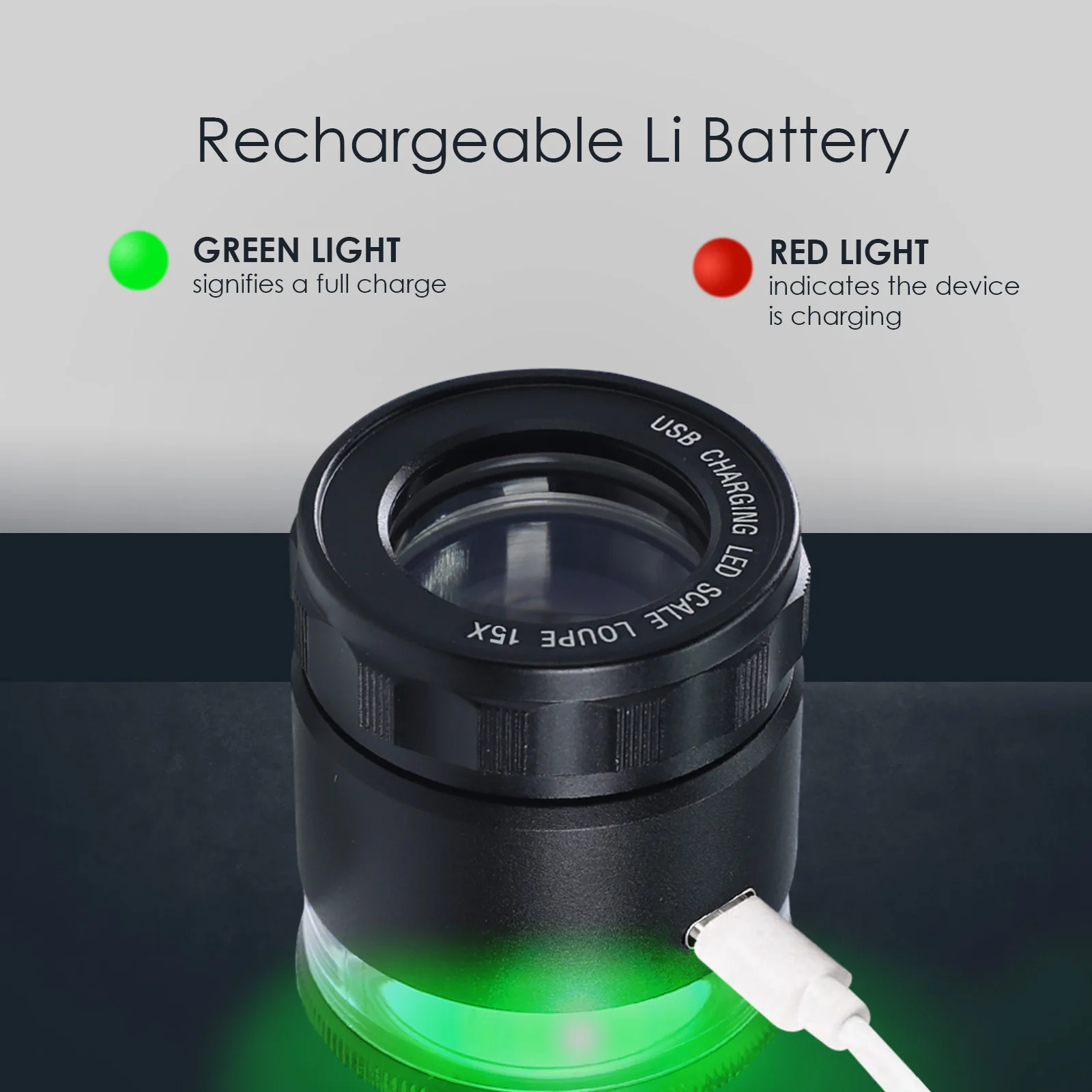 15X Scale Loupe Magnifier Rechargeable Jewelry Tool with Detachable Reticle Scale 25mm for Coins Watches