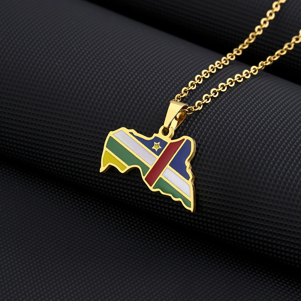 New Central African Republic Map Flag Pendant Necklace For Women Men Gold Silver Color Stainless Steel Centrafricaine Jewelry