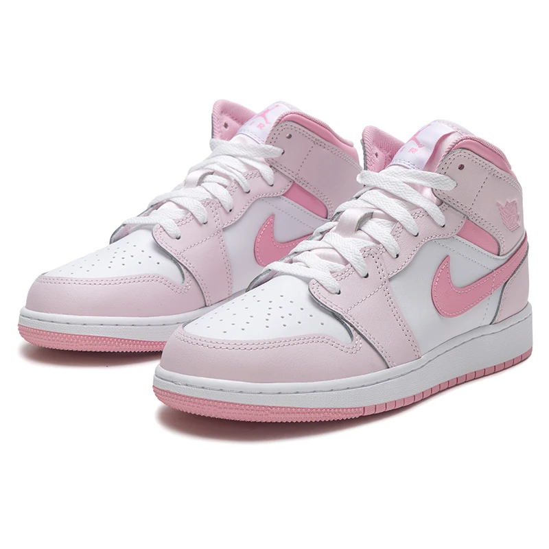 Zapatillas Nike para mujer Air Jordan 1 Aj1, zapatillas de deporte de caña media rosa y blanca, zapatillas de baloncesto acolchadas, zapatos casuales de moda Dq8423-600