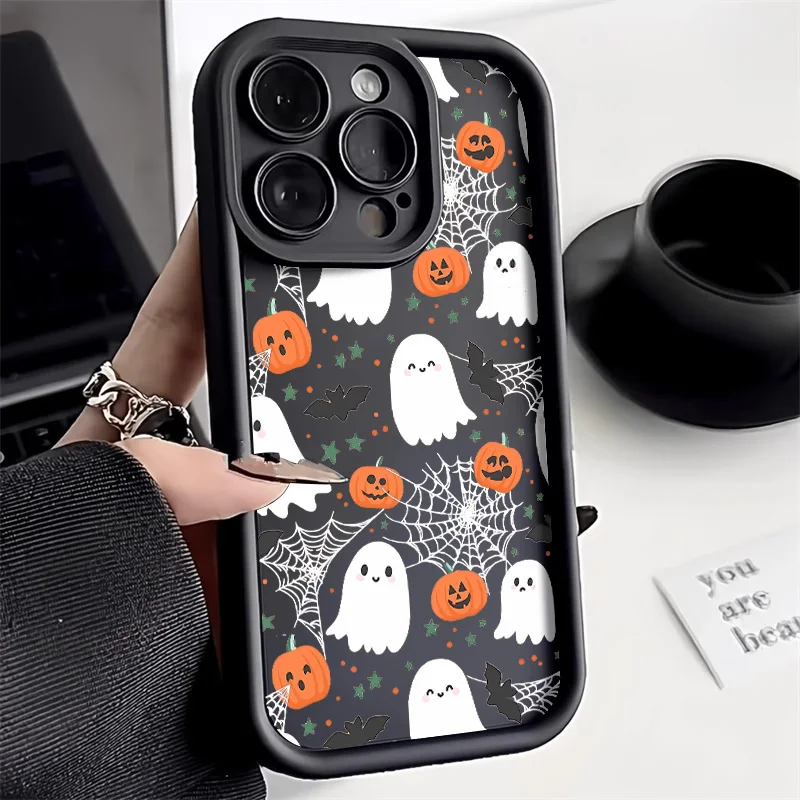 Halloween Kürbis Geist Silikon Handyhülle für iPhone 17 16 15 12 11 14 13 Pro Max 17 Air 16E XS X XR 7 8 Plus SE Soft Cover