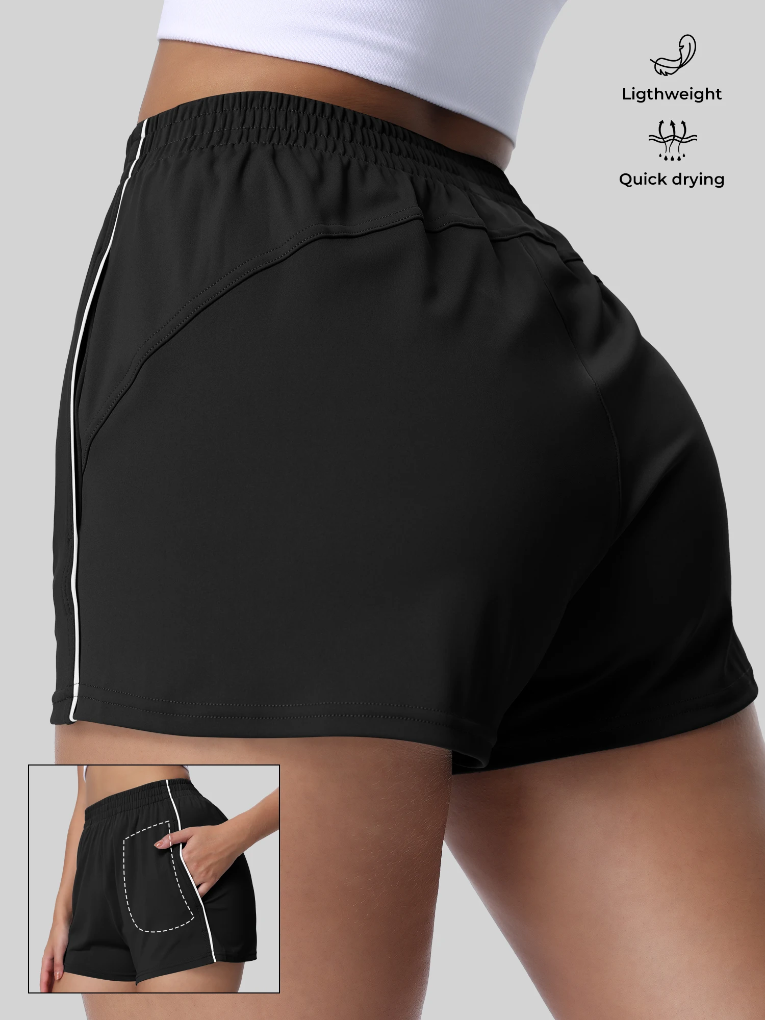 

Женские шорты для тренировок с высокой талией, эластичные шорты для поднятия ягодиц, с боковыми карманами, быстросохнущие шорты для фитнеса для бега