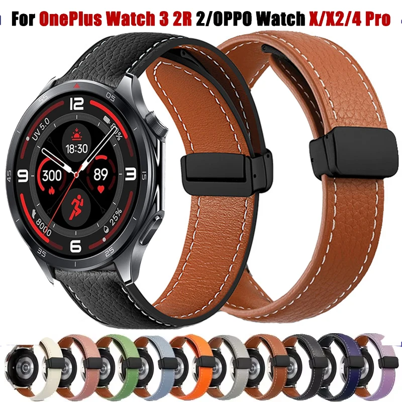 22mm Magnetic Leather Bracelet For Oppo Watch X X2 4 Pro/OnePlus Watch 3 2 2R/OnePlus Watch 46mm Band For Realme Watch S2 3 2Pro