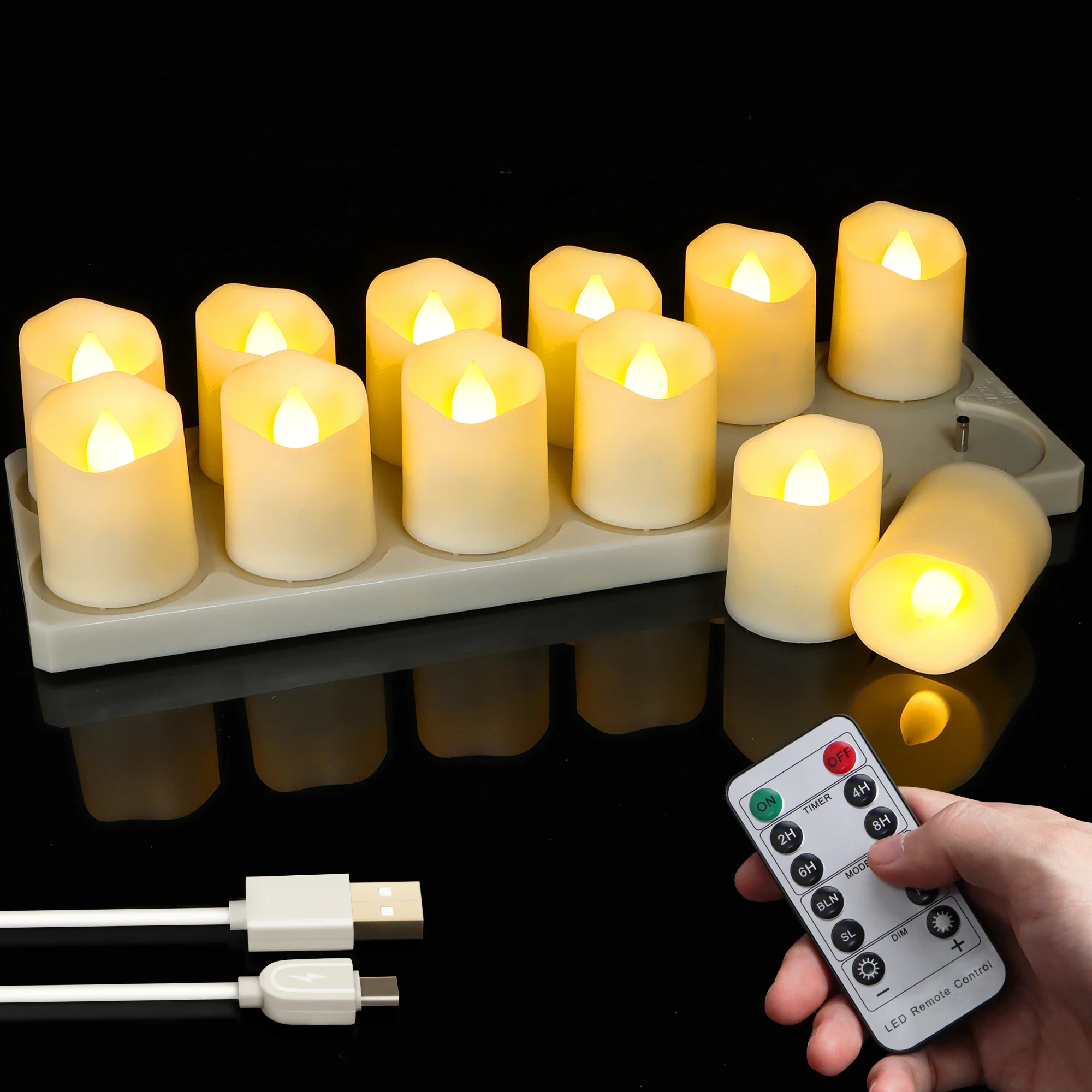 Vela de chá recarregável, temporizador remoto, luz led sem chama para sala de casamento, jardim, iluminação de férias, decoração de casa