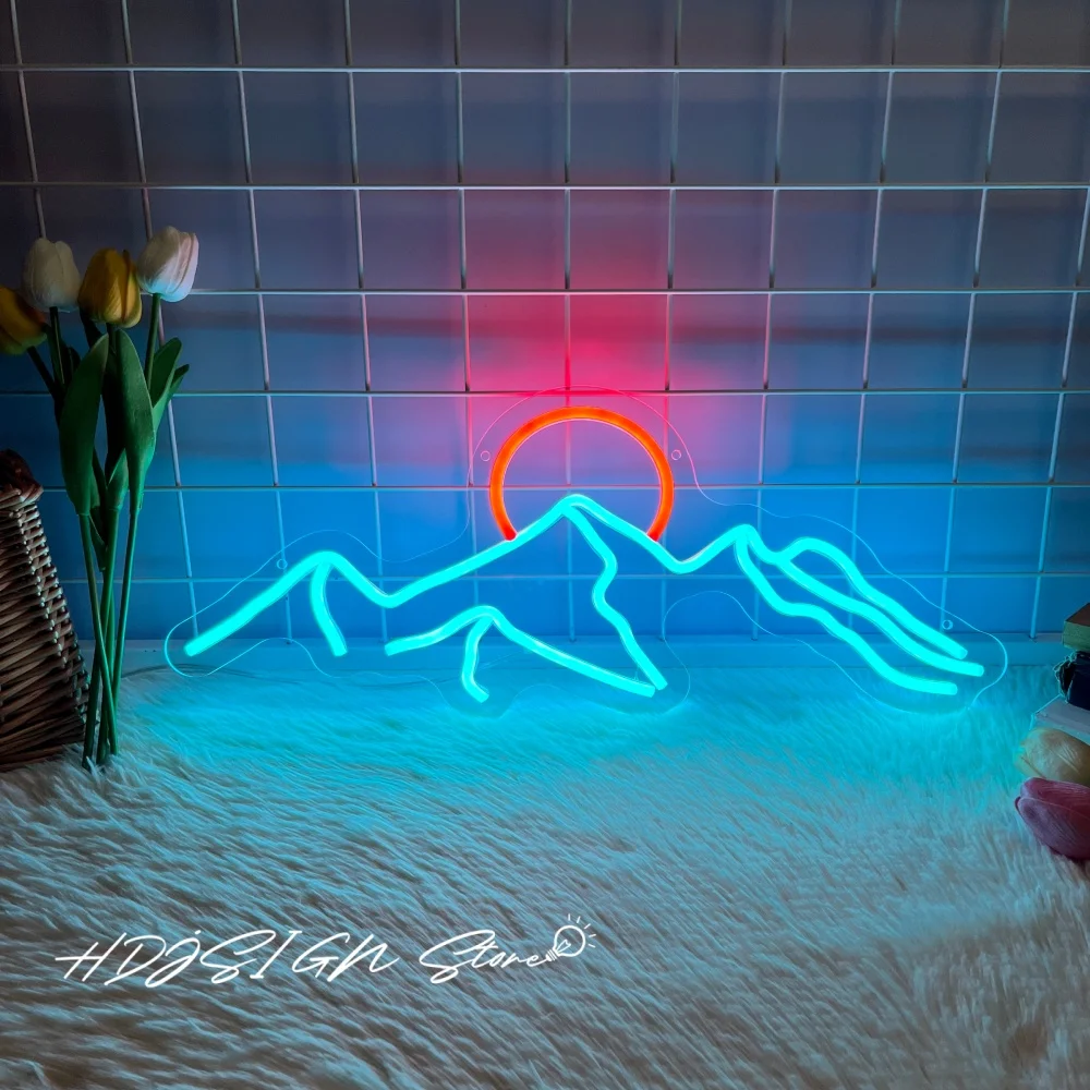 

Горные светодиодные неоновые вывески USB Настенный декор Горное неоновое освещение Домашняя спальня Вечеринка Магазин Декор комнаты Неоновое светодиодное освещение