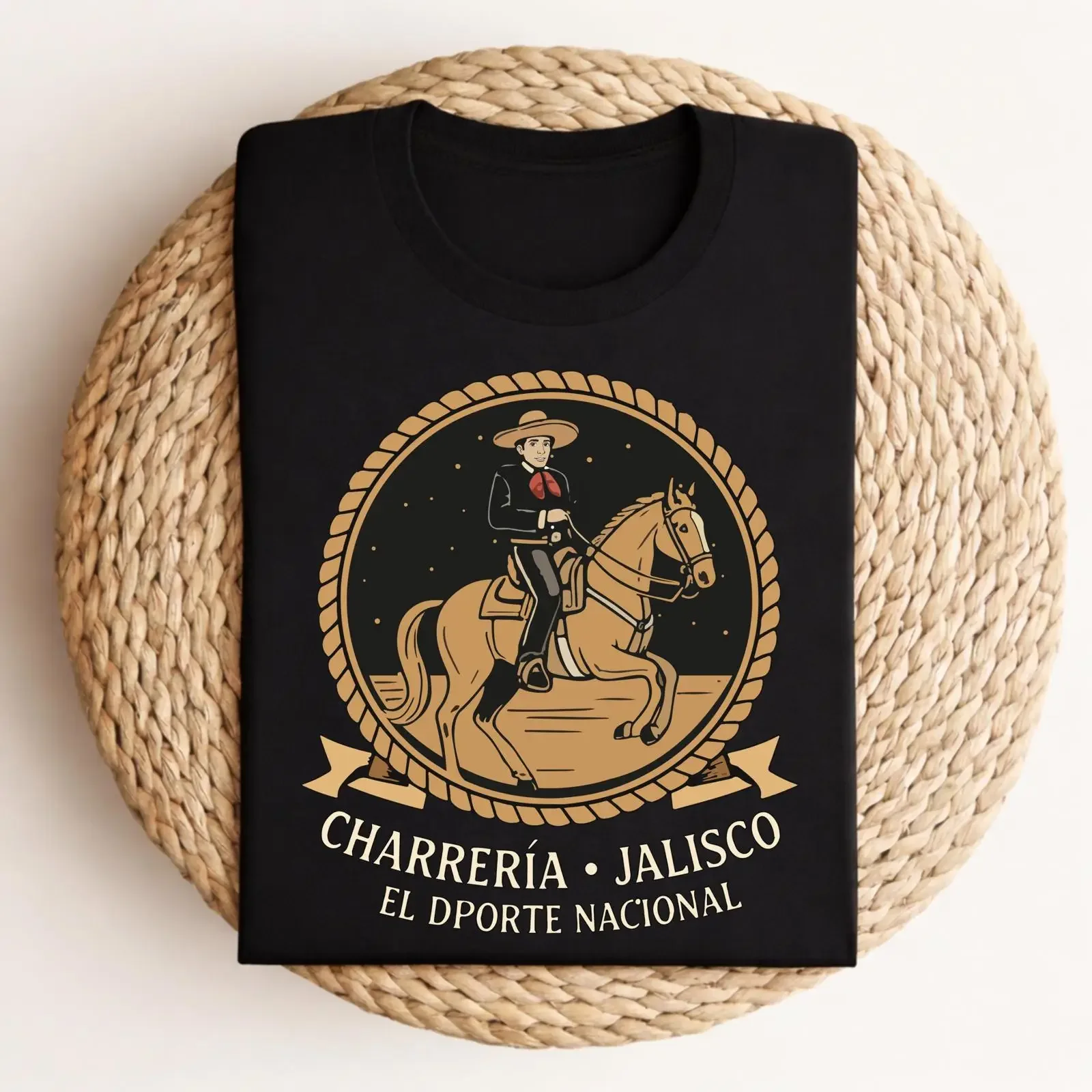 Camiseta Vintage Charrería Jalisco El Deporte Nacional, Herencia Mexicana, Estilo Casual Vaquero, Lavado Vintage, Cómoda