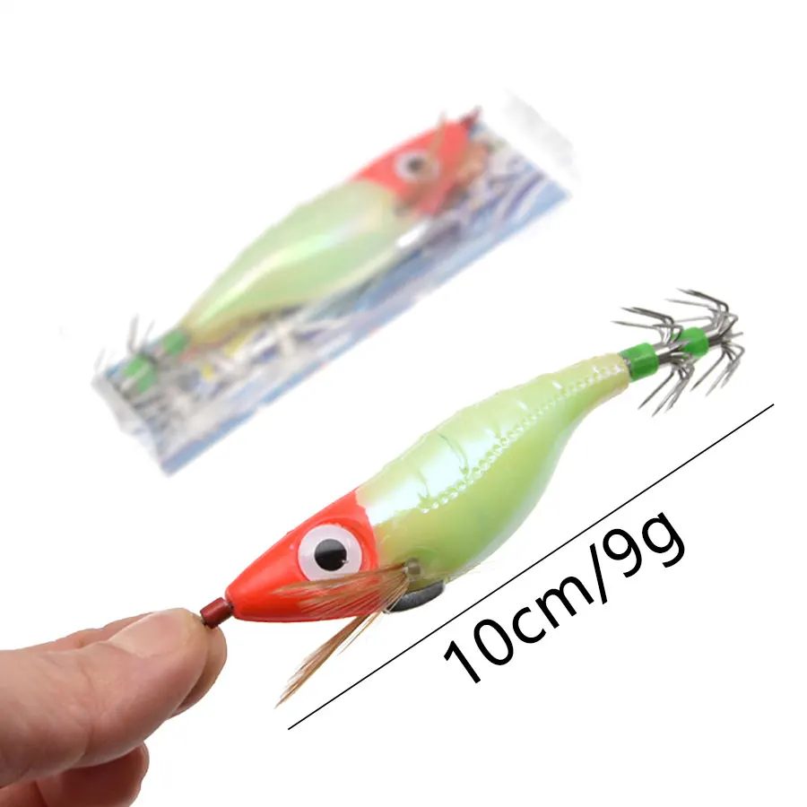 2pieces 10cm 9g luminous squid bait lure fishing shrimp for sea fishing tackle with sharp cuttlefish squid hooks