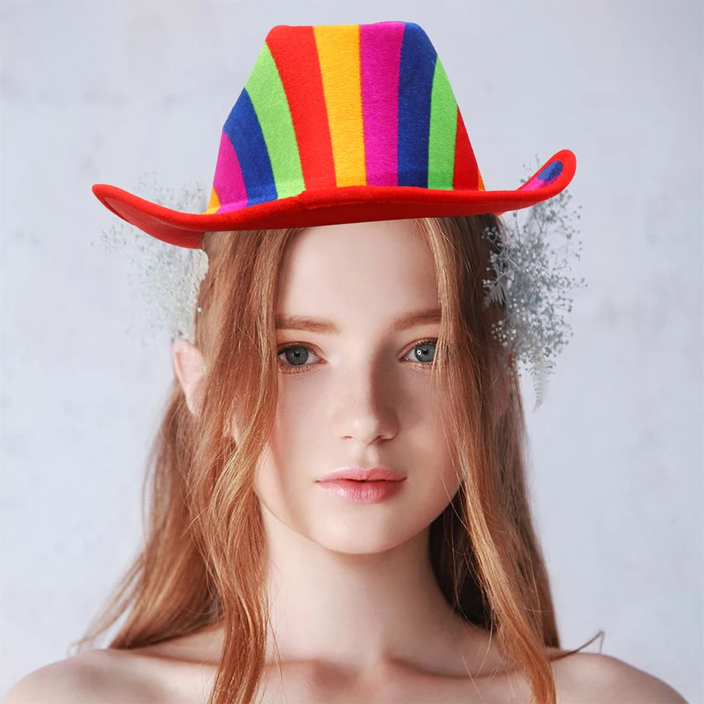 

Rainbow Cowboy Hat Knitted Durable Comfortable Classic Wide Brim Colorful Fashionable Pride Parade Party Carnival Hat
