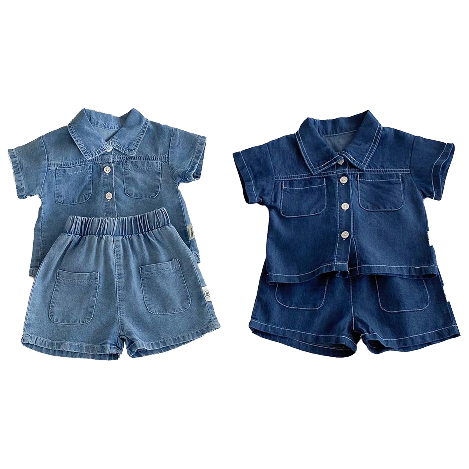 

Одежда для малышей, летняя повседневная джинсовая одежда, джинсовая куртка на пуговицах с короткими рукавами и шортами, комплект детской уличной повседневной одежды
