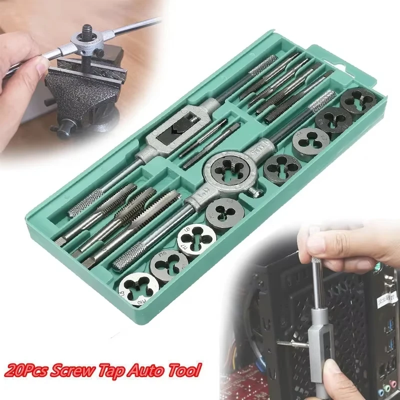 8/12/20 pcs Tap And Die Set M3-M12 Male Thread Screw Threading Tool Kit Alloy Steel Female Mechanical Professional Tools Machine