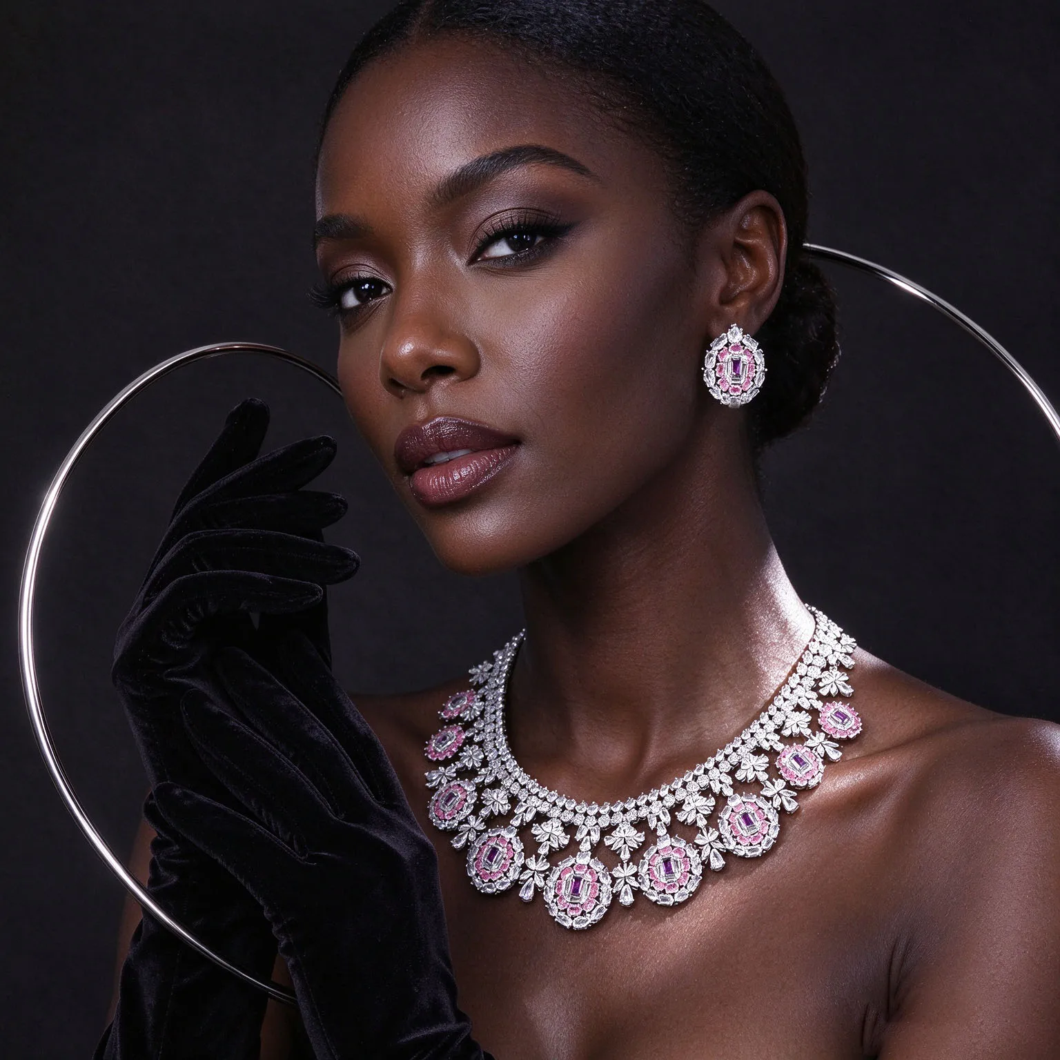 HIBRIDE Vintage Deluxe Set Necklace and Earrings and Bracelet Jewelry Suitable for Wedding Bridal Party Zircon Gift S-1336