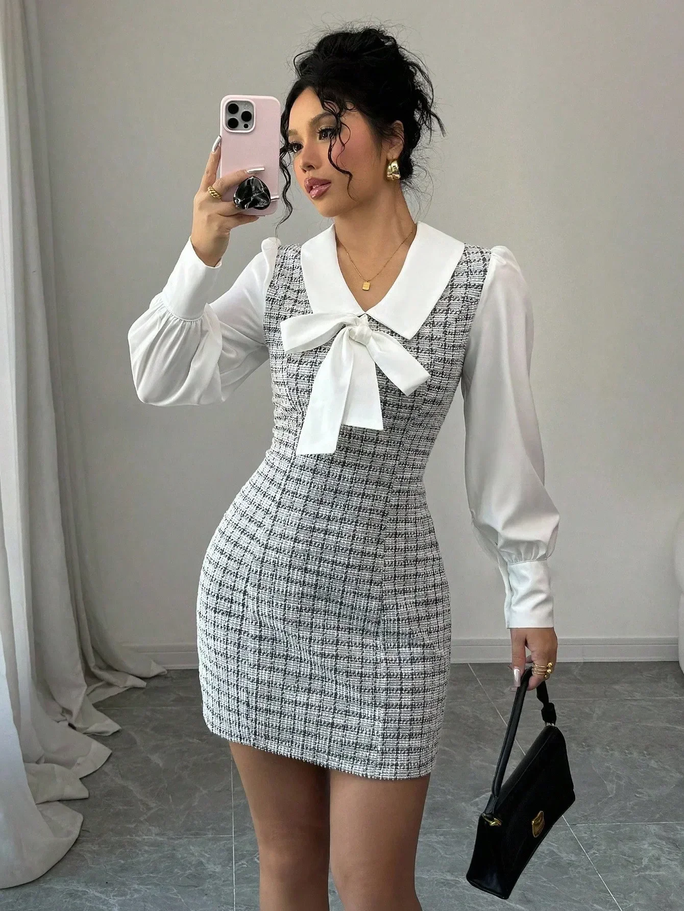 

Women's Summer Elegant Lace Trim Bow Decor Ruffle Hem Midi Dress
