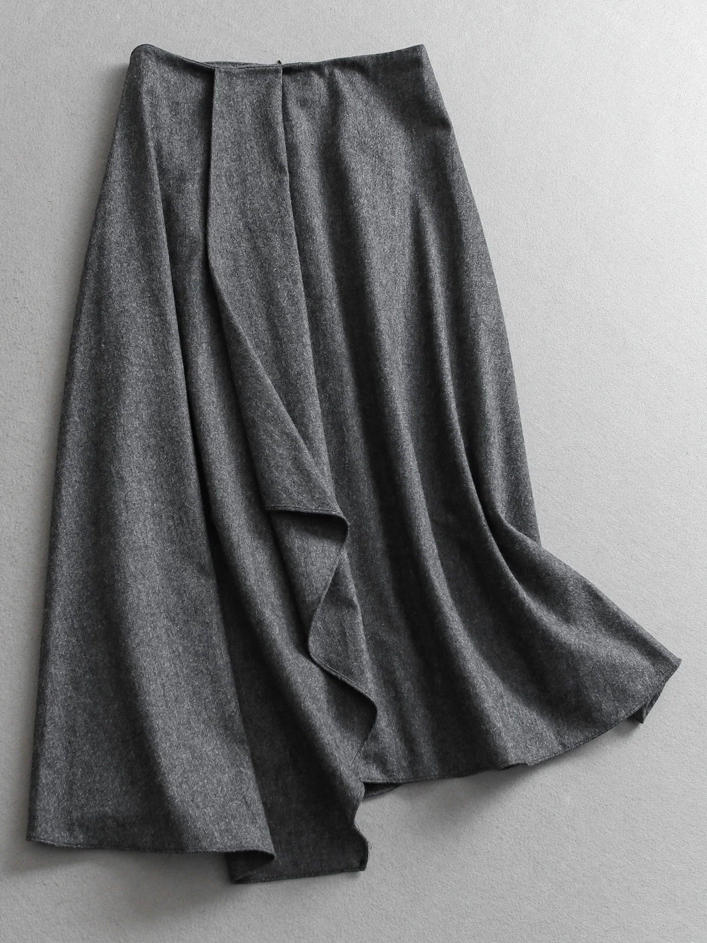 High Waist Midi A-Line Skirt Wool Blend  Color Spring New Women's Half Skirt Draping Effect Grey Series Loose Fit