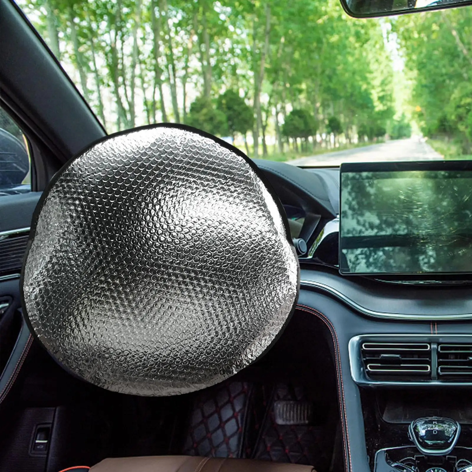 

Universal Foil Steering Wheel Sun Protector Heat Isolation Aluminum Foil Cover Sunshade for SUV Pickups and Most Vehicles