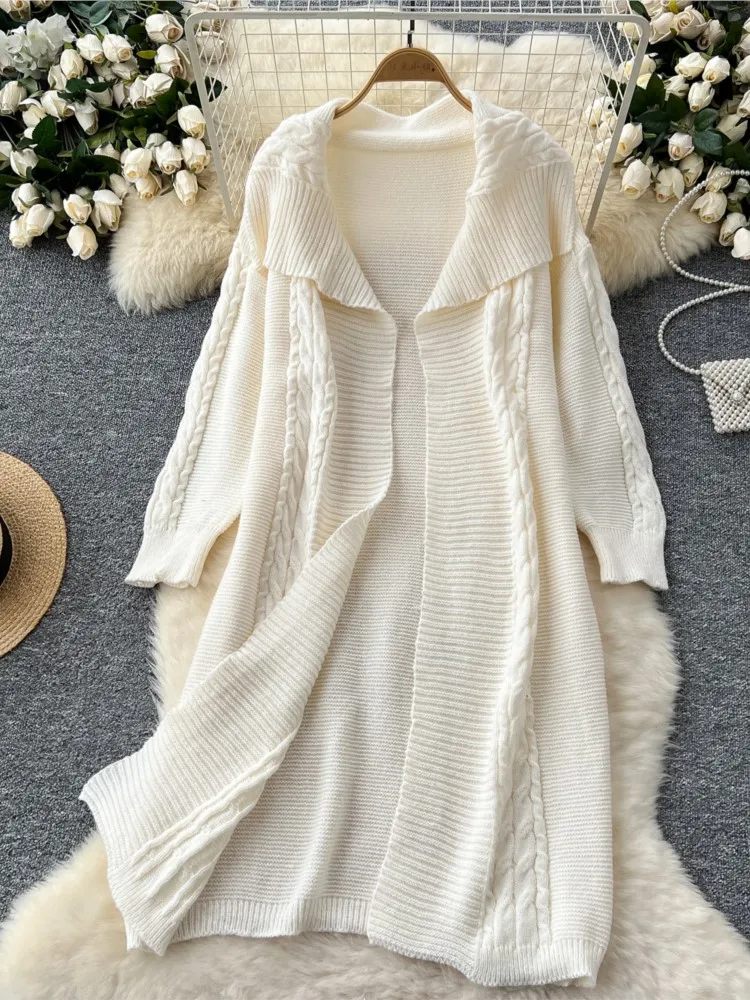 Autumn Casual Knitted Cardigans for Women Fashion Solid Long Sleeves Turn-down Collar Warm Loose Sweater Coat Female Clothes New