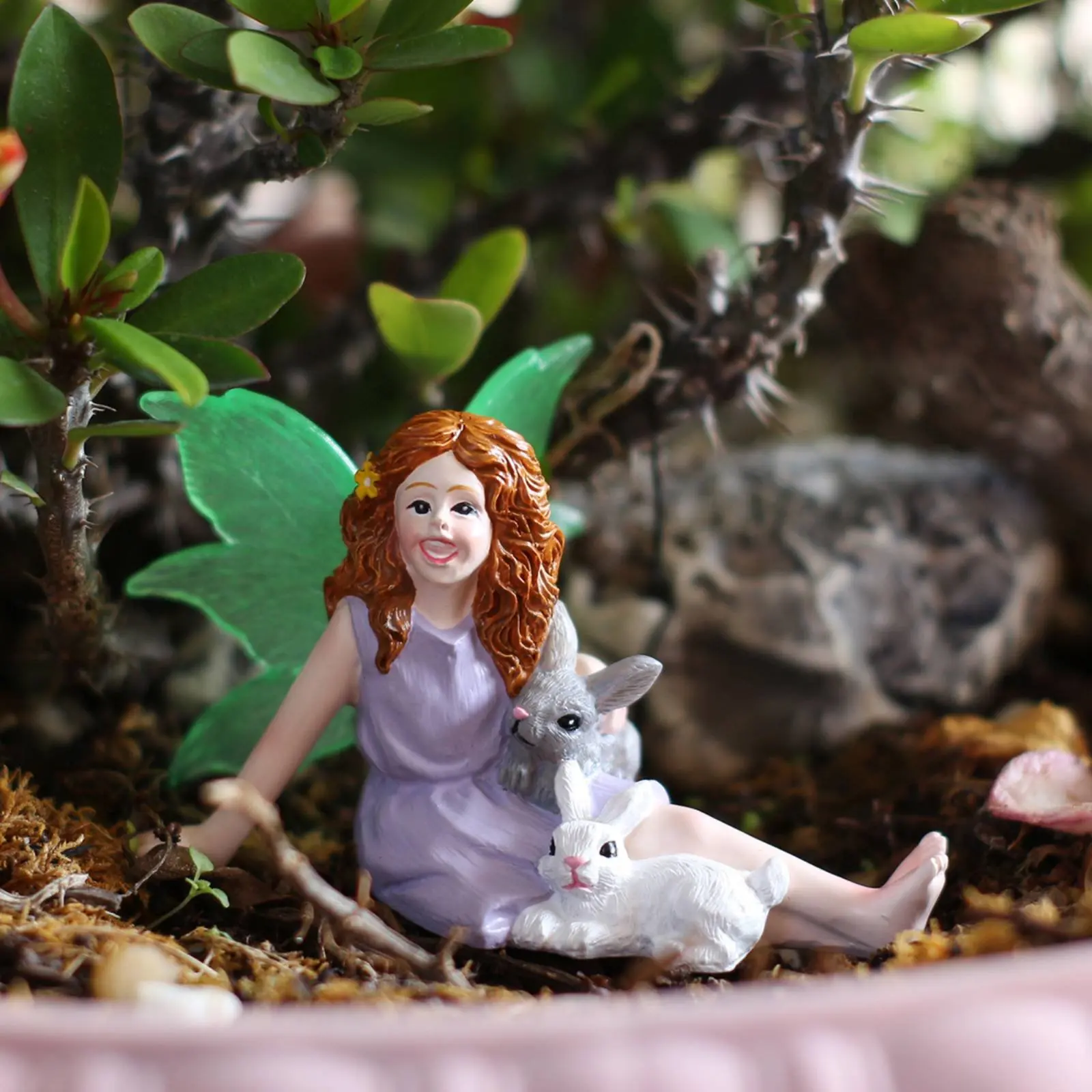 Girl and Rabbit Figurine Resin Micro Landscape Ornament Succulent Pot Decoration Cute Fairy Garden Decoration Fantasy Design view 4