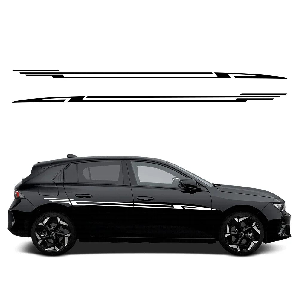 

Для Opel Astra H K J G 2 шт. наклейки на боковую юбку двери автомобиля в полоску Z-образной формы спортивный стиль виниловая пленка наклейки DIY Декор аксессуары