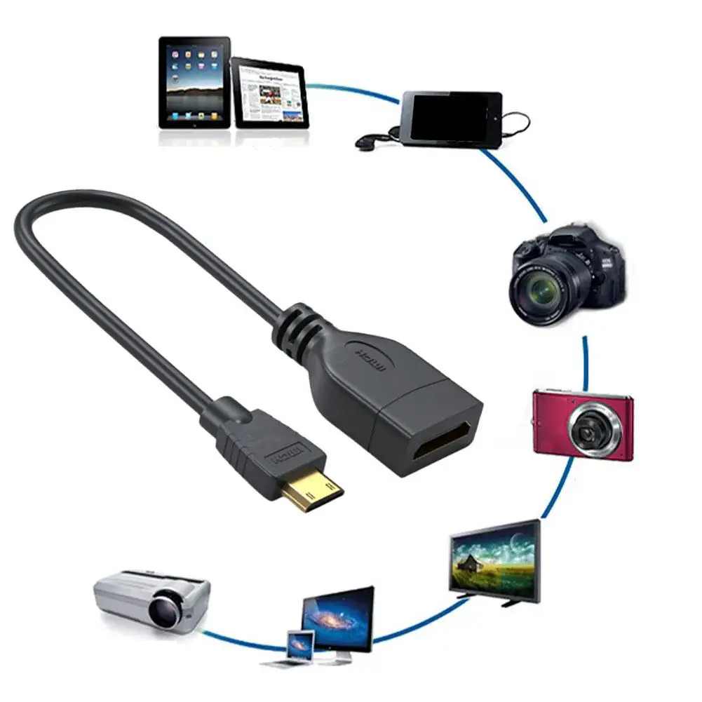 HDMI macho para fêmea cabo adaptador, Mini HDMI compatível com HDMI-cabo fêmea compatível, laptop, Tablet, C2M1