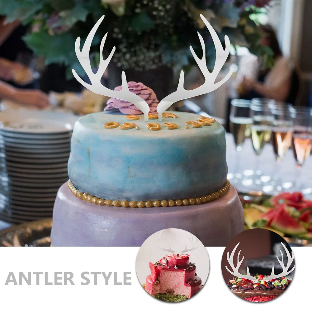 

20Pcs Deer Antler Cake Decoration Acrylic Cupcake Toppers Eye Catching Birthday Party Supplies Antler Cupcake Topper
