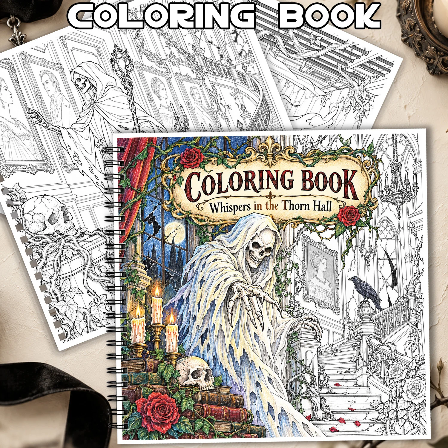 Spiral Coloring Book Gothic Horror Design, Thanksgiving Christmas Gift For Adults Teens, Showcasing Creativity Relieving Stress
