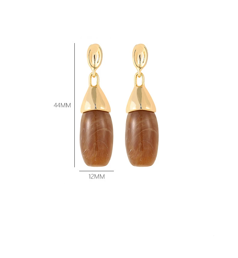 Gold‑Tone Brown Marbled Oval Drop Earrings Vintage Resin Dangle Earrings Elegant Daily Fashion Jewelry For Women