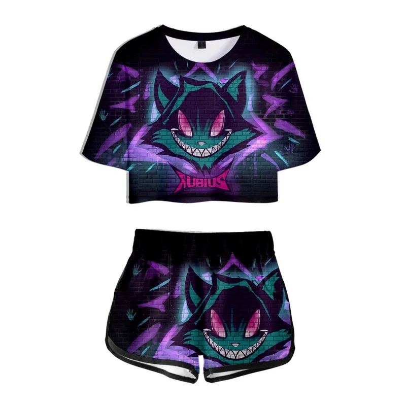 dd12Rubius Merch Conjunto de 2 trajes con estampado 3D para mujer, chándal corto, top y pantalones cortos de dos piezas, chándales para mujer