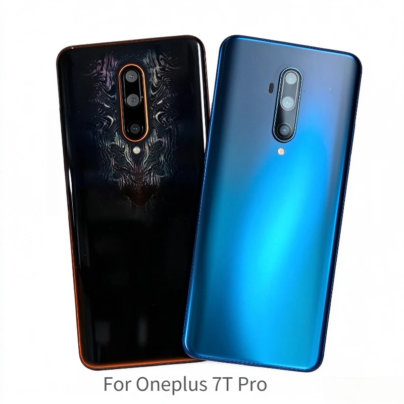 A+ Glass Back Cover For OnePlus 7T Pro Rear Battery Door Housing With Camera Lens + Adhesive, Mobile Phone Replacement Shell