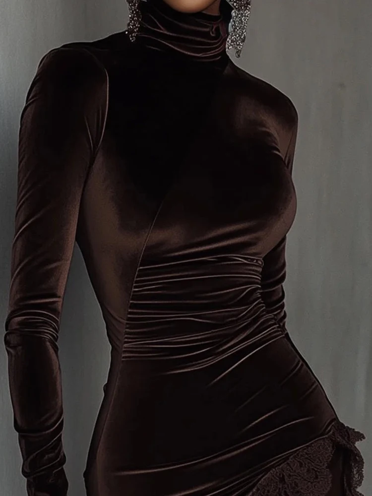 

Офисное винтажное однотонное короткое платье, бархатное кружевное лоскутное платье нестандартной формы, весеннее новое женское платье трапециевидной формы с воротником и длинными рукавами