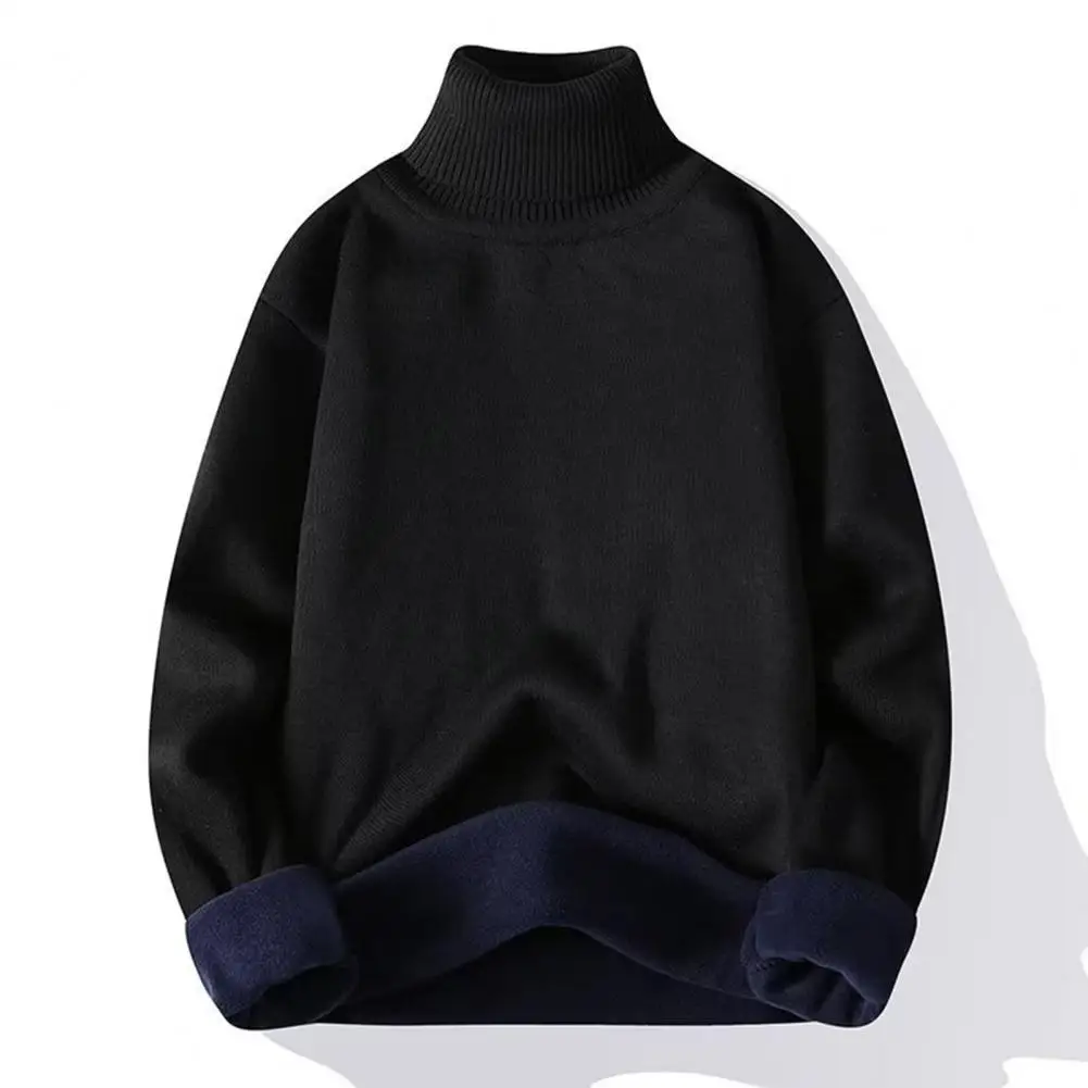 Turtleneck Sweater Men Sweater Cozy Men's Winter Sweater Thick Knitted High Collar Cold Resistant Elastic Soft Plush Pullover