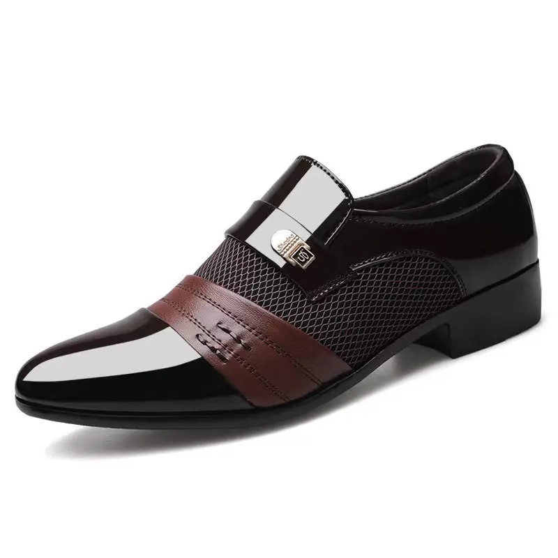 Summer Breathable Mesh Men's Shoes Patent Leather Pointed Toe Dress Shoes Men Black Business Casual Leather Shoes Big Size 39-47