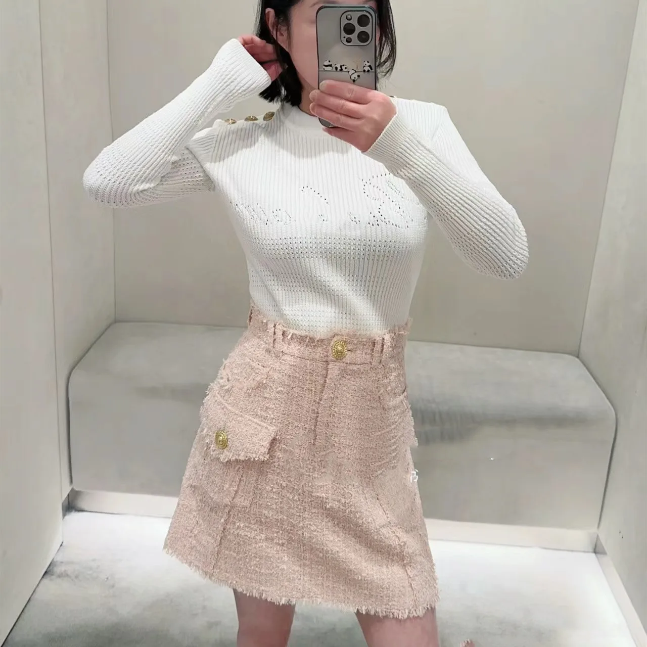 High-End Knitted Top with B@ Letter Embroidery Padded oulder Long Sve round Ne Women's Faion Spring Collection
