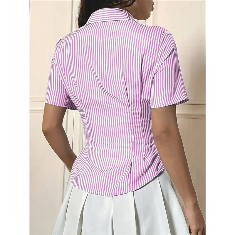 

【SEE】Womens Business Casual Outfits Dressy Casual Blouse Summer Button Down Peplum Tops Striped Shirts 2025