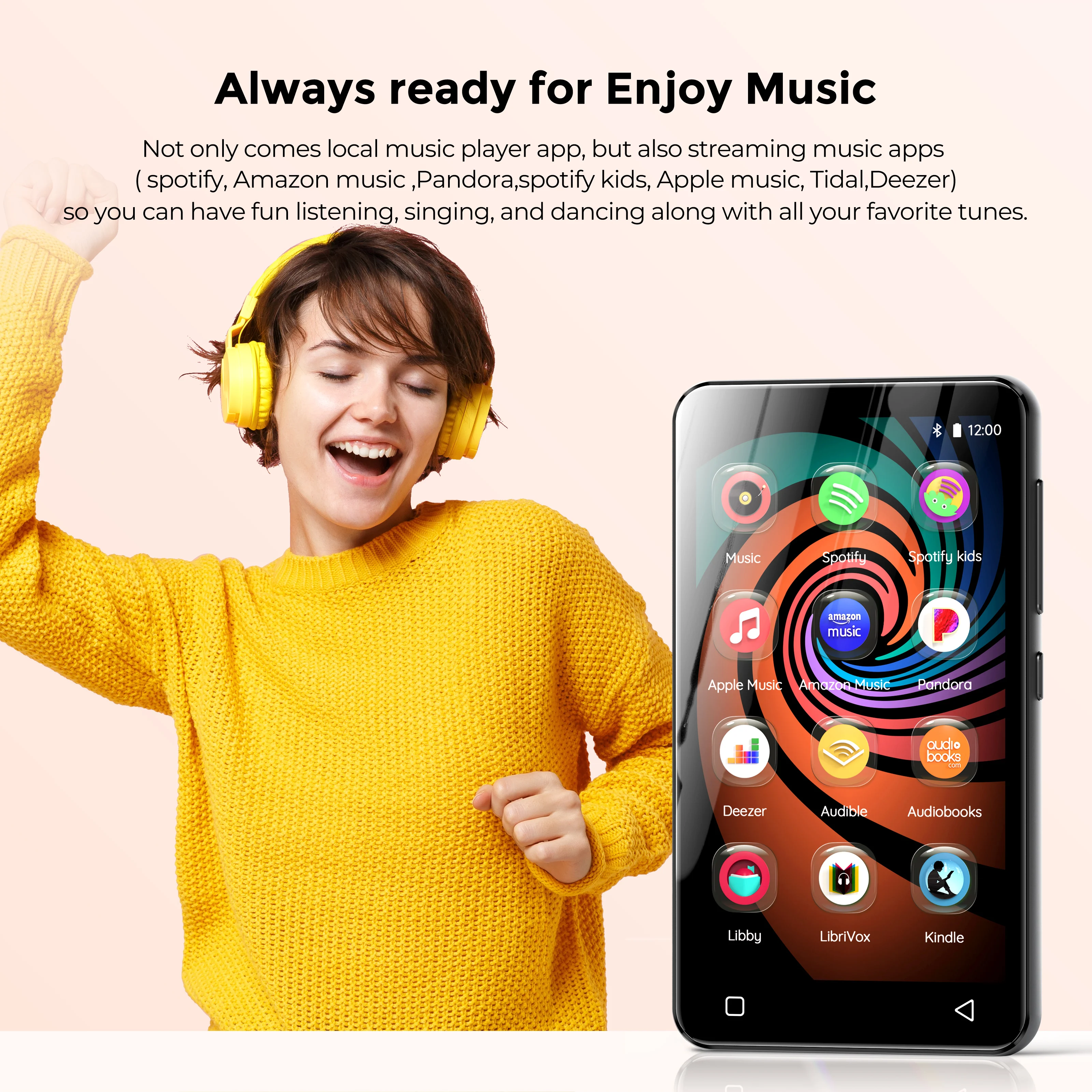 INNIOASIS Reproductor MP3 Player Bluetooth Speakers & WiFi, HiFi Music Player Support Spotify, Pandora, Car Radio,Up to 1TB