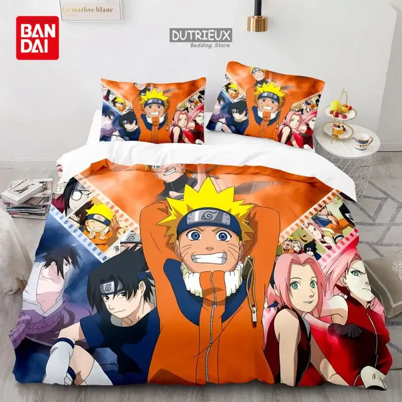 Conjunto de cama 3D Anime para adultos e crianças, Sasuke Uchiha, capa de edredão Uzumaki, duplo, gêmeo, completo, rainha, rei, capa de edredão