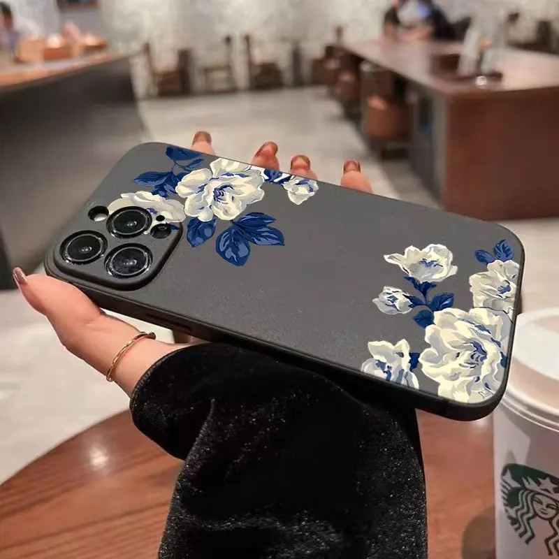 الأزرق والأبيض زهرة قضية الهاتف لسامسونج غالاكسي S25 FE S24 الترا S23 زائد S22 S21 A17 A16 A26 A36 A55 A54 A25 A24 غطاء