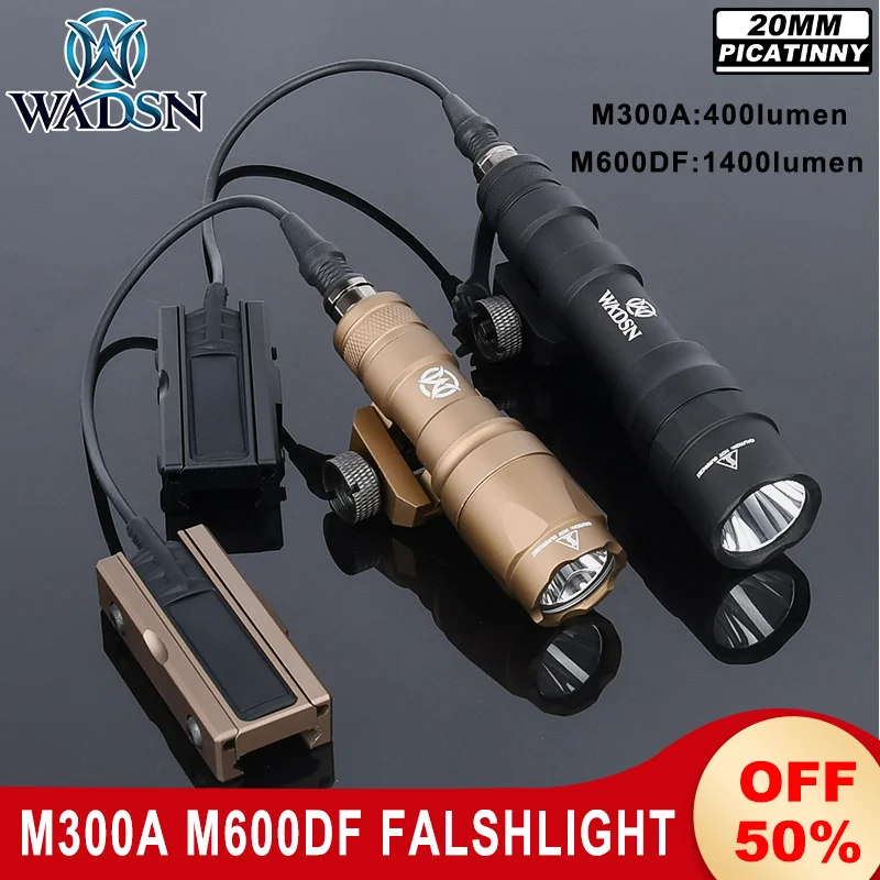 WADSN M300A M600DF Tactical Flashlight High Lumens Scout Light With Metal Pressure Switch Base Airsoft Accessory Fit 20mm Rail