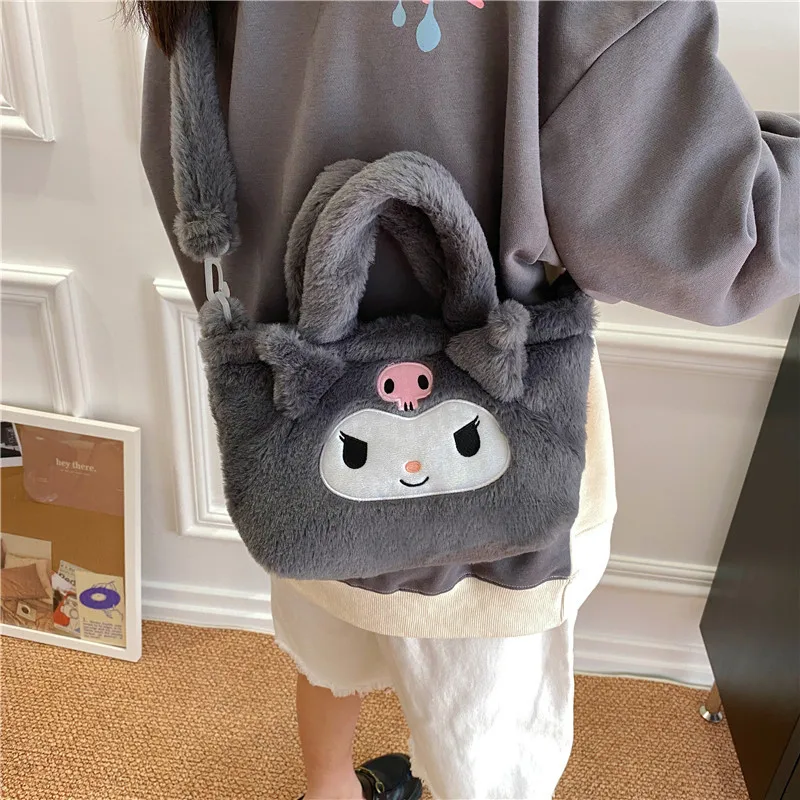 Kawaii Sanrio Olá Kitty Plushie Saco Cinnamoroll Kuromi Bolsa De Ombro Bonito Melodia Stuffed Storage Handbag Presente de Aniversário para a Menina