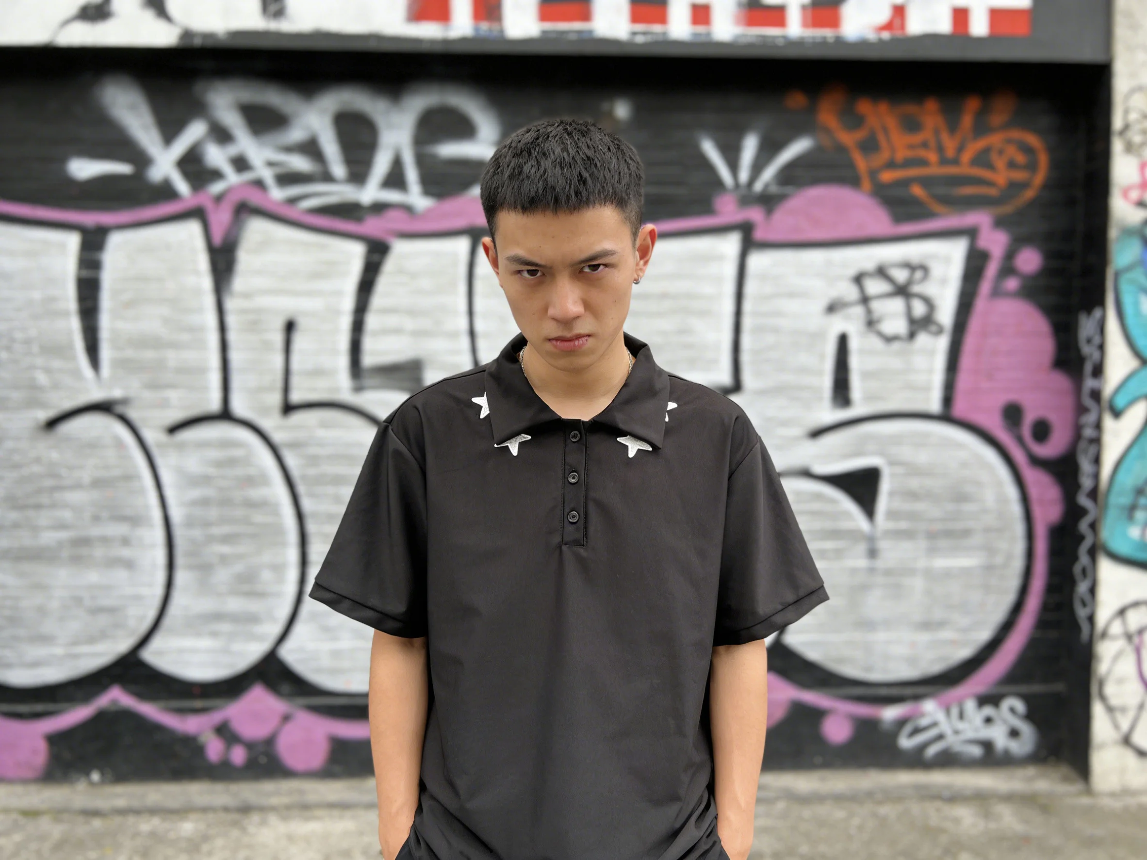 Street-style new arrivals: unisex polo-collar button-up pullover T-shirts with star detailing, American-style trendy on Ins
