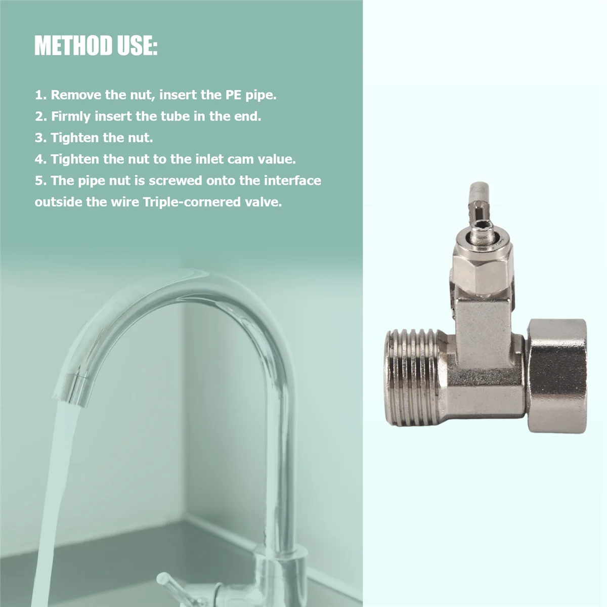 RO Feed Water Adapter 1/2" to 1/4" Ball Valve Faucet Tap Feed Reverse Osmosis Silver image 2