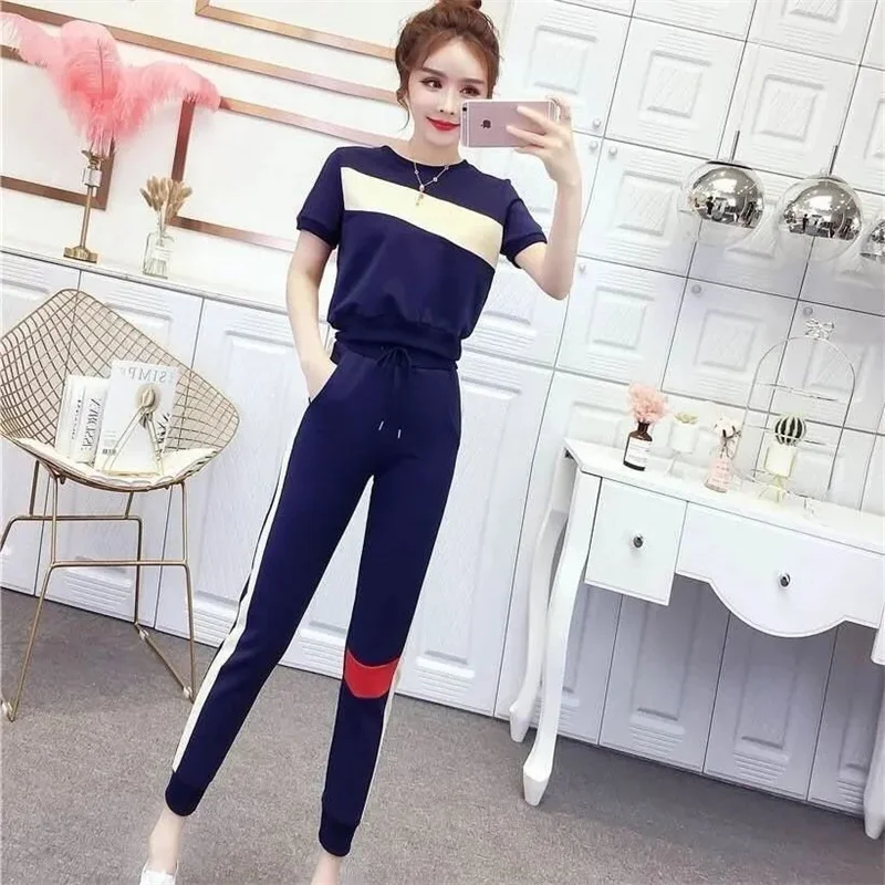 Sports Suit Women 2023 New Female Spring Summer Long Sleeved/Short Sleeved Two Piece Pet Ladies Running Casual 2 Piece Set