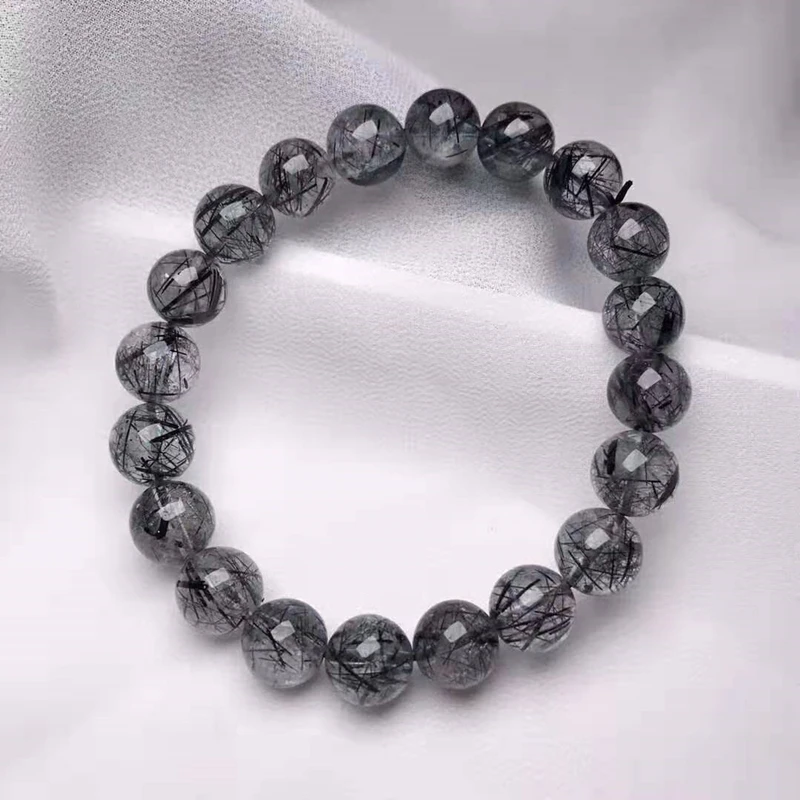 

Natural Black Rutilated tourmalated Quartz Crystal Round Beads Wealthy Lucky Bracelet Women Men 6mm 7mm 8mm 9mm 10mm 11mm