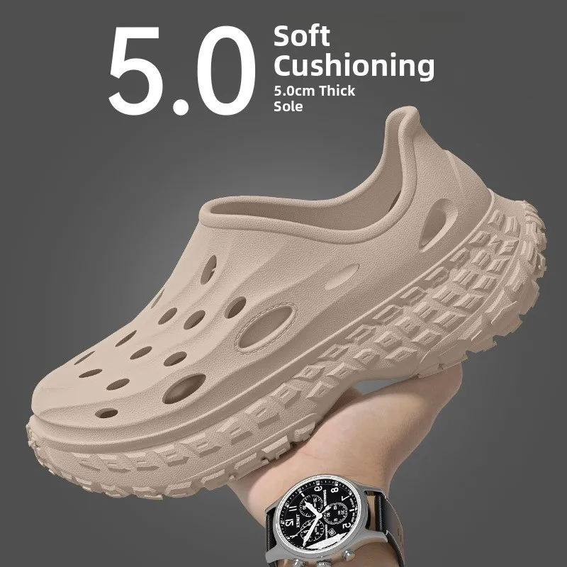 Men's Sandals Summer Outdoor Beach Sports Anti-slip Thick Bottom Head Cover Hole Hole Shoes Casual Breathable EVA Footwear